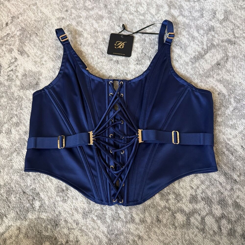 NWT Honey Birdette Imogen Corset Dark Navy Blue XXL
